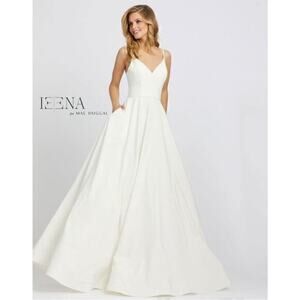 New ▶️ IEENA Mac Duggal ◀️ Classic A-Line V-Neck Ballgown Wedding White  48855 6